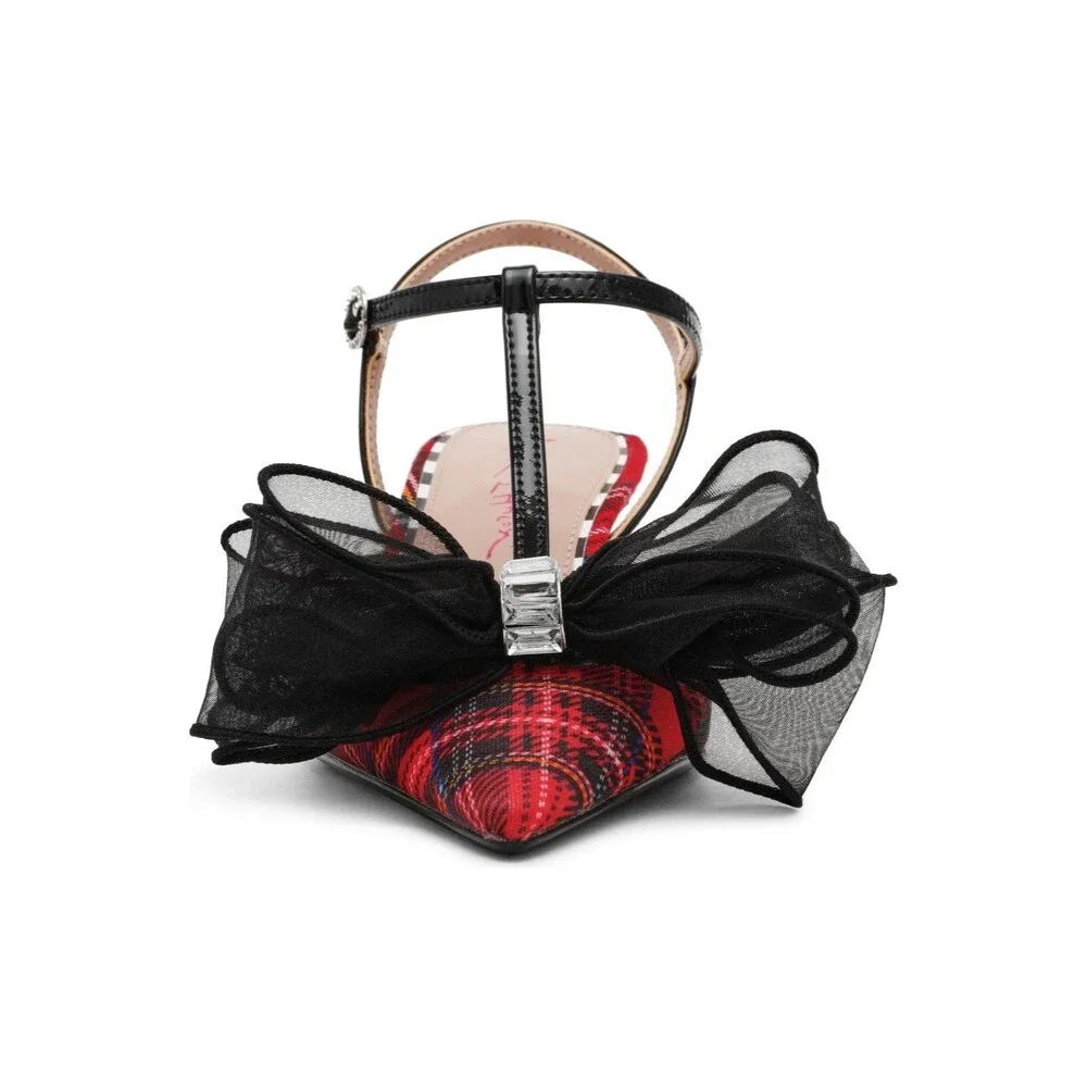 Betsey Johnson Lillyan Pump Women 7.5M Red Plaid T-Strap Pointed Toe Kitten Heel - Picture 4 of 13